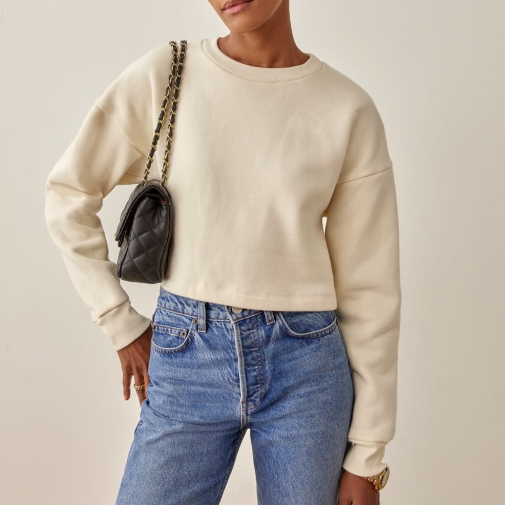 Reformation Boxy Cropped Crew Sweatshirt Size M